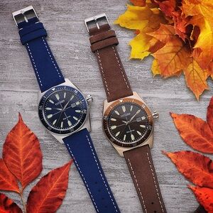3 StrapsCo Classic Leather Suede Watch Straps In Blue, Black and Brown 22mm